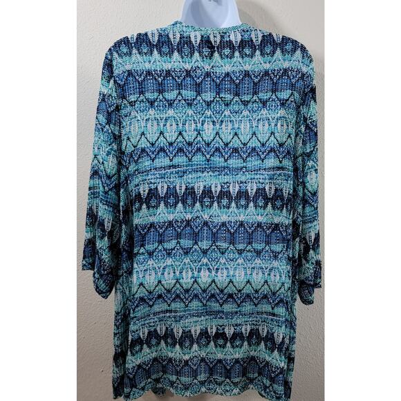 Catherines Blue Teal White Open Front Cardigan Sweater 14W 16W Plus Lightweight - Picture 3 of 5